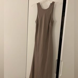 Taupe Satin Maxi Dress
